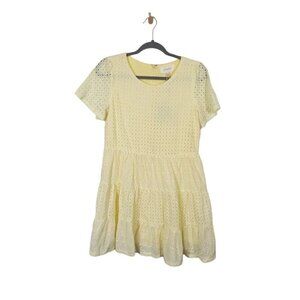 NWT Johhny Becca Embroidered Eyelet Tiered Mini Dress in Yellow - Size‎ large
